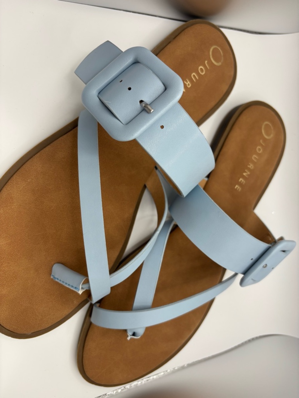 Journee Collection Sky Blue Buckle Slide Sandals - Picture 3 of 6